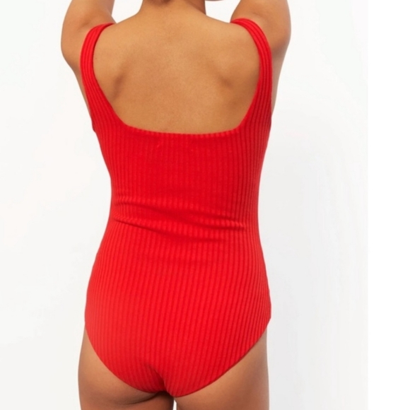 Mara Hoffman Square Neck Percy Red Ribbed Bodysuit - Picture 2 of 6
